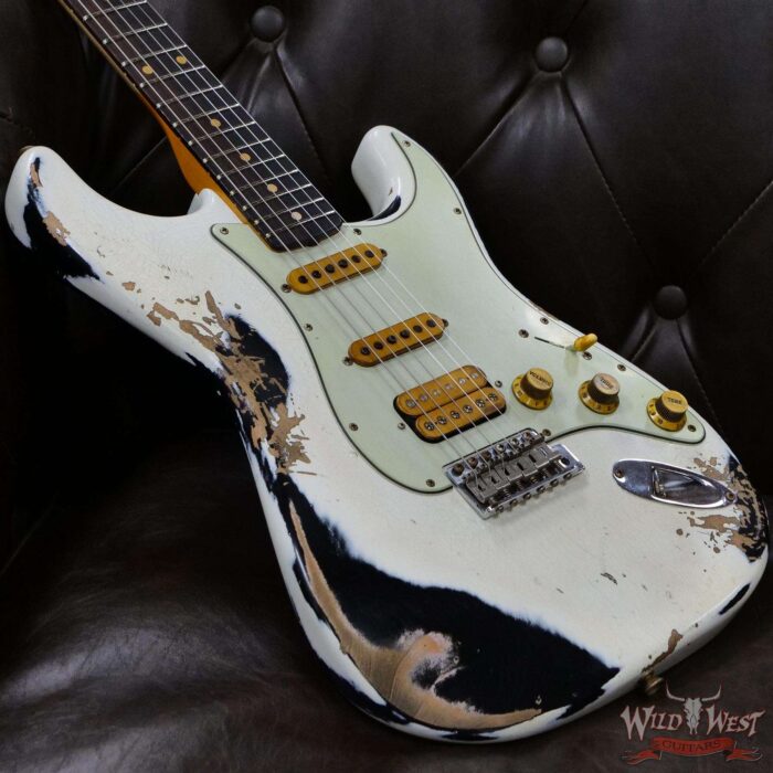 Fender Custom Shop Wild West White Lightning 2.0 Stratocaster HSS Heavy Relic Rosewood Board 21 Frets Black - Image 8