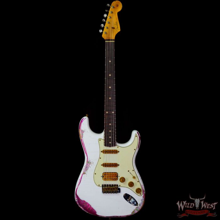 Fender Custom Shop Wild West White Lightning 2.0 Stratocaster HSS Rosewood Board 21 Frets Heavy Relic Pink Paisley - Image 3