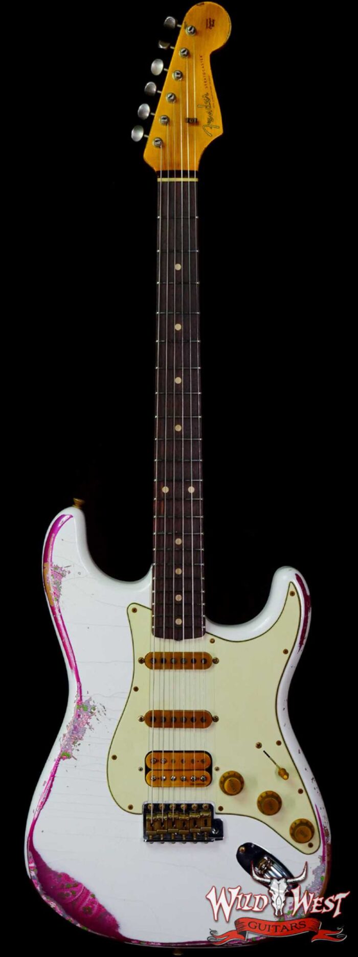 Fender Custom Shop Wild West White Lightning 2.0 Stratocaster HSS Rosewood Board 21 Frets Heavy Relic Pink Paisley - Image 1