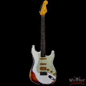 Fender Custom Shop Wild West White Lightning 2.0 Stratocaster HSS Heavy Relic Rosewood Board 22 Frets 3 Tone Sunburst - Image 3