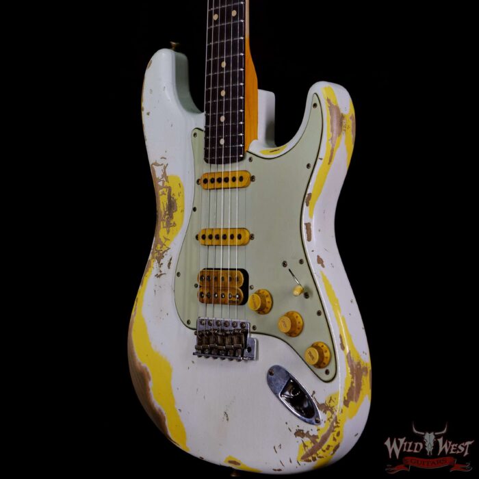 Fender Custom Shop Wild West White Lightning 2.0 Stratocaster HSS Heavy Relic Rosewood Board 22 Frets Graffiti Yellow - Image 2
