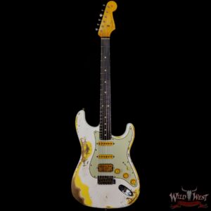 Fender Custom Shop Wild West White Lightning 2.0 Stratocaster HSS Heavy Relic Rosewood Board 22 Frets Graffiti Yellow - Image 3