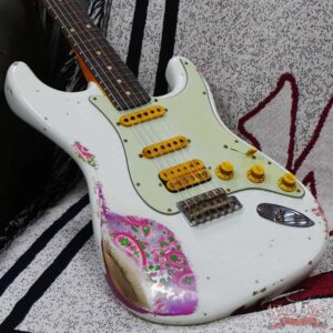 Fender Custom Shop Wild West White Lightning 2.0 Stratocaster HSS Rosewood Board 22 Frets Heavy Relic Pink Paisley - Image 8