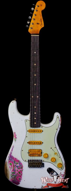 Fender Custom Shop Wild West White Lightning 2.0 Stratocaster HSS Rosewood Board 22 Frets Heavy Relic Pink Paisley
