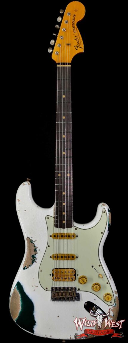 Fender Custom Shop Wild West White Lightning Stratocaster 2.0 Heavy Relic Rosewood Fingeboard British Racing Green