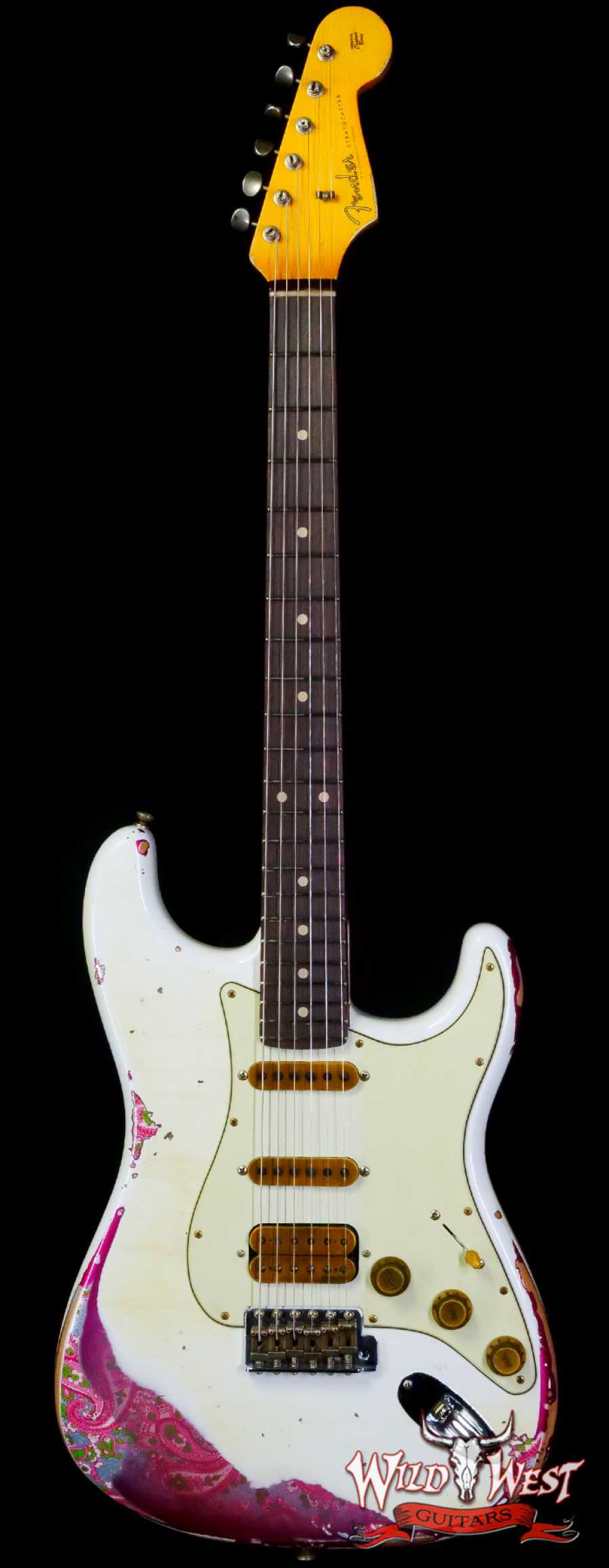 fendercs-wl20-rw22-ppsly-r131000-main__wwg_large.jpg Fender Custom Shop Wild West White Lightning 2.0 Stratocaster HSS Rosewood Board 22 Frets Heavy Relic Pink Paisley - Image 1