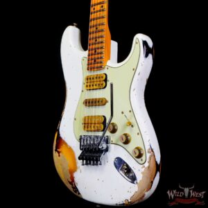 Fender Custom Shop Wild West White Lightning Stratocaster HSH Floyd Rose Maple Board Heavy Relic Olympic White over 2 Tone Sunburst - Image 2