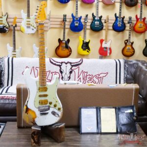Fender Custom Shop Wild West White Lightning Stratocaster HSH Floyd Rose Maple Board Heavy Relic Olympic White over 2 Tone Sunburst - Image 6