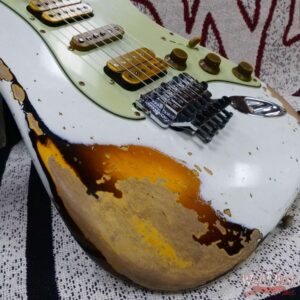 Fender Custom Shop Wild West White Lightning Stratocaster HSH Floyd Rose Maple Board Heavy Relic Olympic White over 2 Tone Sunburst - Image 9