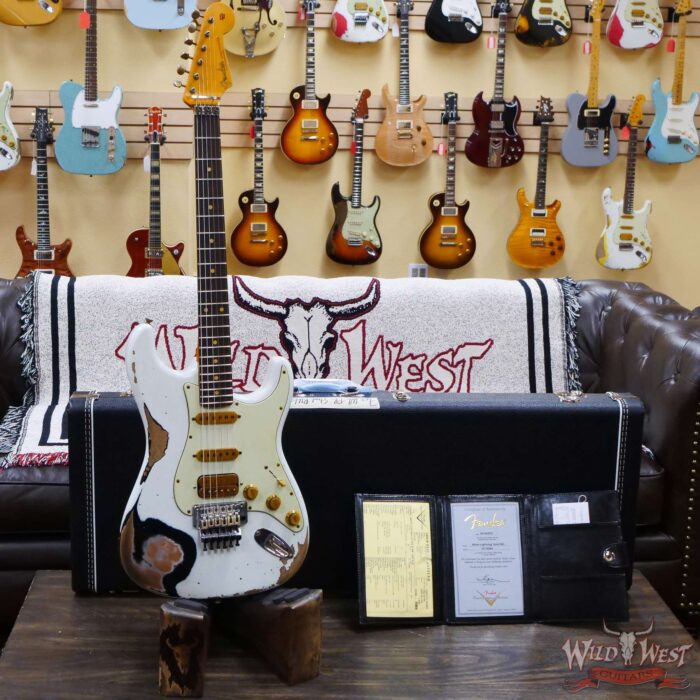 Fender Custom Shop Wild West White Lightning Stratocaster HSS Floyd Rose Rosewood Board 22 Frets Heavy Relic Black - Image 6