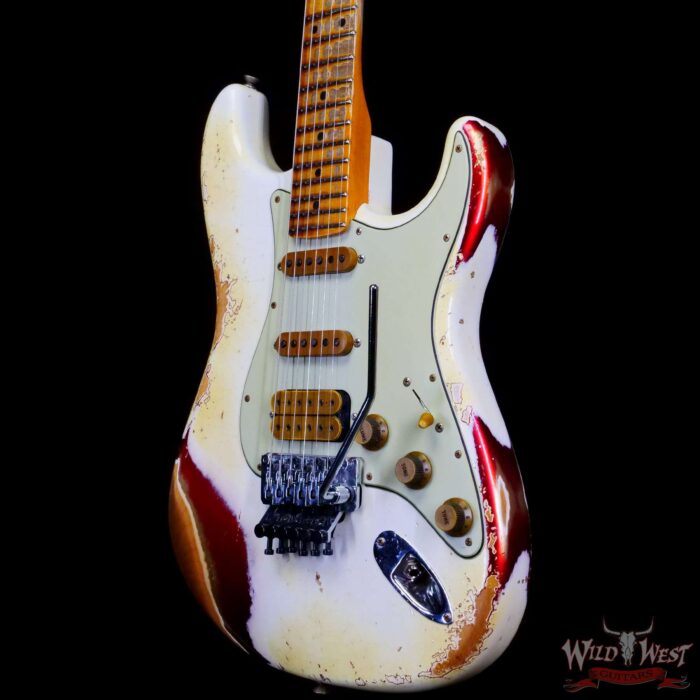 Fender Custom Shop Wild West White Lightning Stratocaster HSS Floyd Rose Maple Board 22 Frets Heavy Relic Candy Apple Red - Image 2