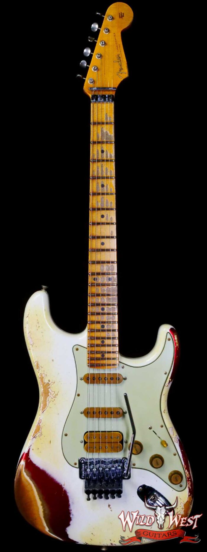 Fender Custom Shop Wild West White Lightning Stratocaster HSS Floyd Rose Maple Board 22 Frets Heavy Relic Candy Apple Red - Image 1