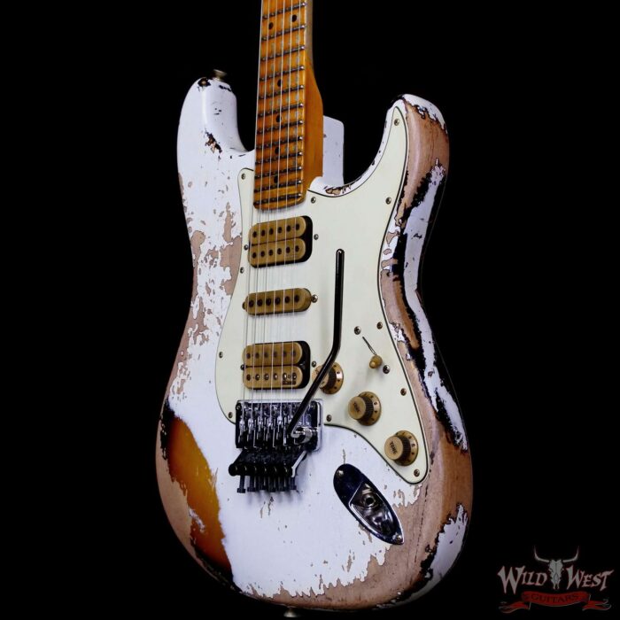 Fender Custom Shop Wild West White Lightning Stratocaster Floyd Rose HSH Maple Fingerboard 22 Frets Heavy Relic 2 Tone Sunburst 8.00 lbs - Image 2