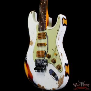 Fender Custom Shop Wild West White Lightning Stratocaster HSH Floyd Rose Rosewood Board Heavy Relic Olympic White over 3 Tone Sunburst - Image 2