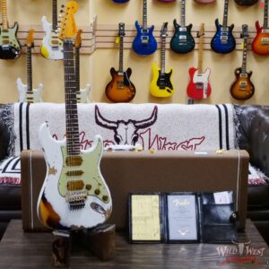 Fender Custom Shop Wild West White Lightning Stratocaster HSH Floyd Rose Rosewood Board Heavy Relic Olympic White over 3 Tone Sunburst - Image 6