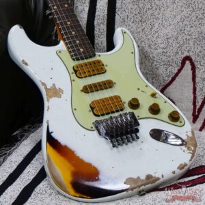 Fender Custom Shop Wild West White Lightning Stratocaster HSH Floyd Rose Rosewood Board Heavy Relic Olympic White over 3 Tone Sunburst - Image 8