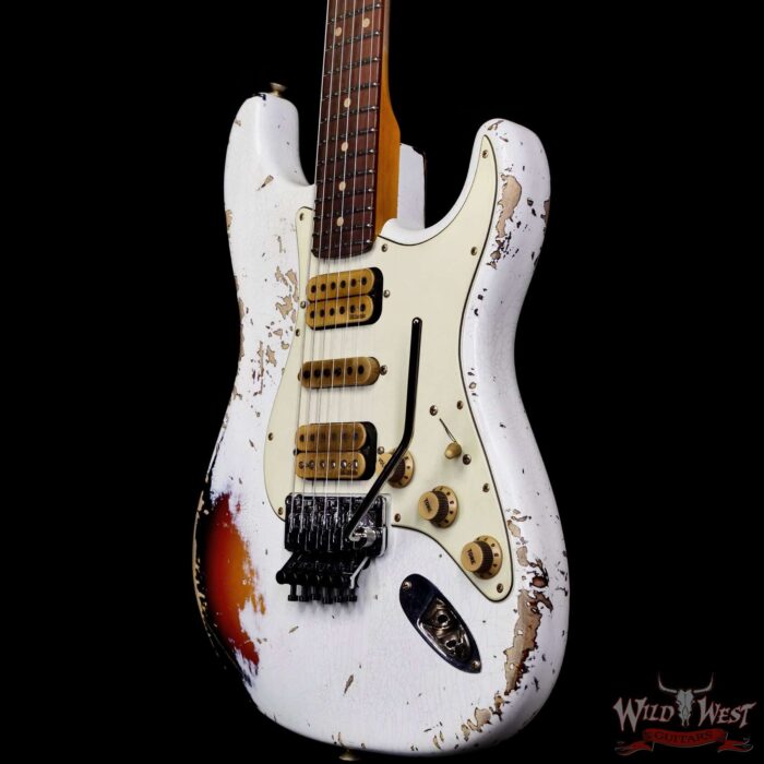 Fender Custom Shop Wild West White Lightning Stratocaster Floyd Rose HSH Rosewood Fingerboard 22 Frets Heavy Relic 3 Tone Sunburst 8.10 lbs - Image 2
