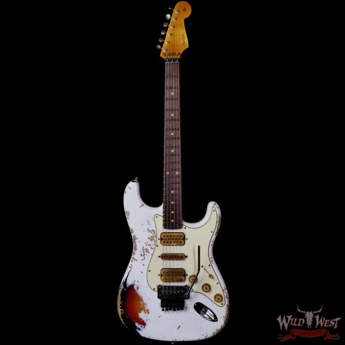 Fender Custom Shop Wild West White Lightning Stratocaster Floyd Rose HSH Rosewood Fingerboard 22 Frets Heavy Relic 3 Tone Sunburst 8.10 lbs - Image 3