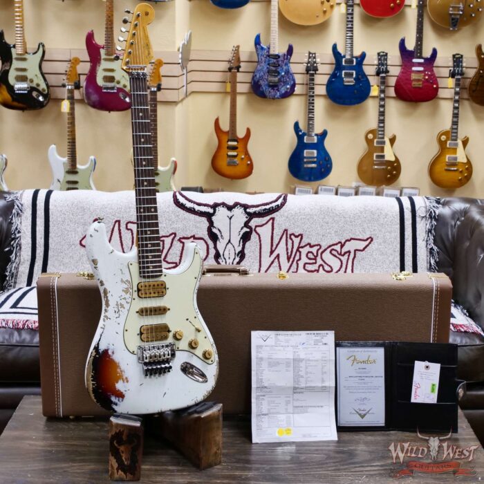 Fender Custom Shop Wild West White Lightning Stratocaster Floyd Rose HSH Rosewood Fingerboard 22 Frets Heavy Relic 3 Tone Sunburst 8.10 lbs - Image 6