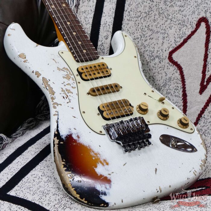 Fender Custom Shop Wild West White Lightning Stratocaster Floyd Rose HSH Rosewood Fingerboard 22 Frets Heavy Relic 3 Tone Sunburst 8.10 lbs - Image 8