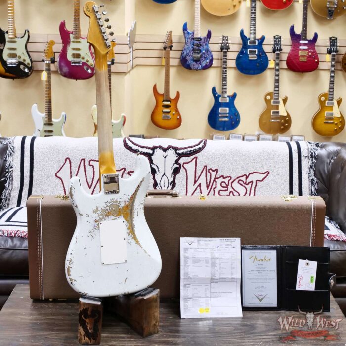 Fender Custom Shop Wild West White Lightning Stratocaster Floyd Rose HSH Rosewood Fingerboard 22 Frets Heavy Relic 3 Tone Sunburst 8.10 lbs - Image 10