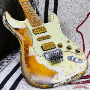 Fender Custom Shop Wild West White Lightning Stratocaster HSH Floyd Rose Maple Fingerboard Heavy Relic Olympic White over 2 Tone Sunburst - Image 8