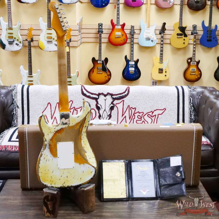 Fender Custom Shop Wild West White Lightning Stratocaster HSH Floyd Rose Maple Fingerboard Heavy Relic Olympic White over 2 Tone Sunburst - Image 10
