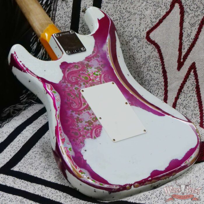 Fender Custom Shop Wild West White Lightning Stratocaster HSH Floyd Rose Maple Board 22 Frets Heavy Relic Pink Paisley - Image 12