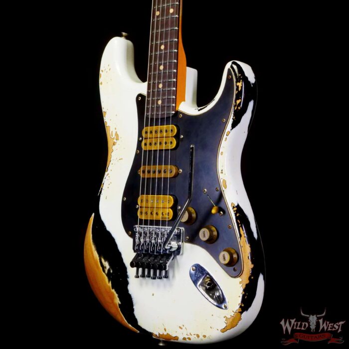Fender Custom Shop Wild West White Lightning Stratocaster HSH Floyd Rose Rosewood Board Black Pickguard Heavy Relic Olympic White over Black - Image 2