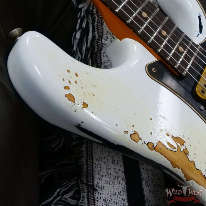 Fender Custom Shop Wild West White Lightning Stratocaster HSH Floyd Rose Rosewood Board Black Pickguard Heavy Relic Olympic White over Black - Image 9