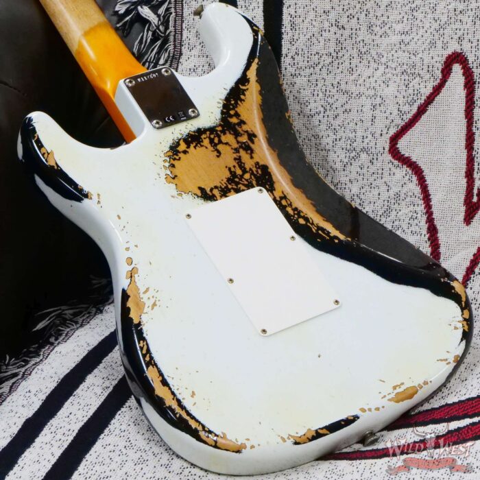 Fender Custom Shop Wild West White Lightning Stratocaster HSH Floyd Rose Rosewood Board Black Pickguard Heavy Relic Olympic White over Black - Image 12