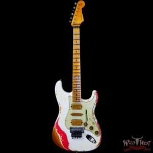 Fender Custom Shop Wild West White Lightning Stratocaster HSH Floyd Rose Maple Board 22 Frets Heavy Relic Fiesta Red - Image 3