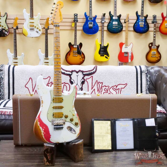 Fender Custom Shop Wild West White Lightning Stratocaster HSH Floyd Rose Maple Board 22 Frets Heavy Relic Fiesta Red - Image 6