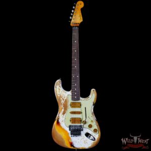 Fender Custom Shop Wild West White Lightning Stratocaster HSH Floyd Rose Rosewood Fingerboard Heavy Relic Olympic White over 3 Tone Sunburst - Image 3