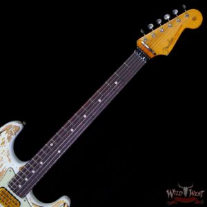 Fender Custom Shop Wild West White Lightning Stratocaster HSH Floyd Rose Rosewood Fingerboard Heavy Relic Olympic White over 3 Tone Sunburst - Image 4