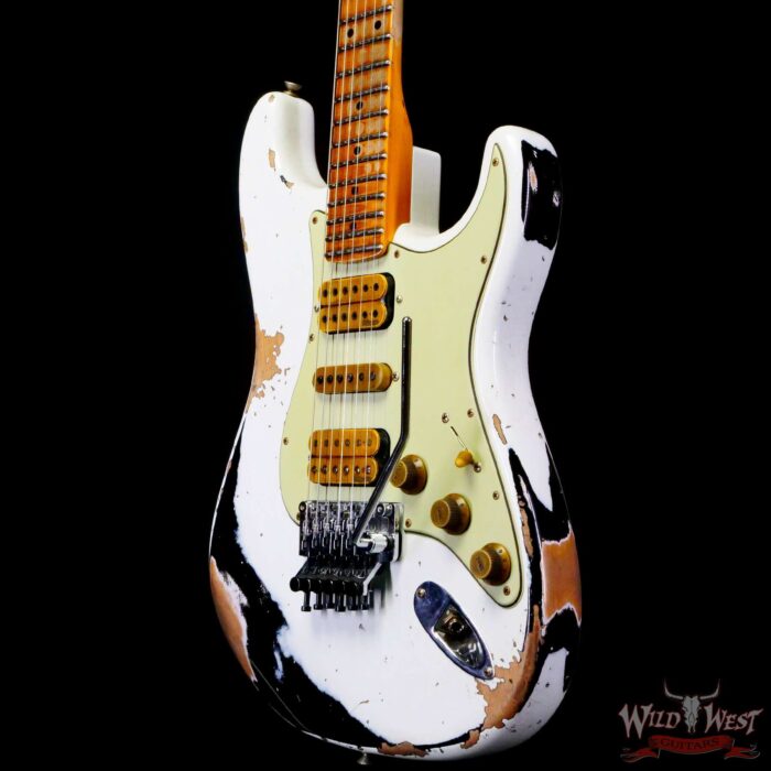 Fender Custom Shop Wild West White Lightning Stratocaster HSH Floyd Rose Maple Board 22 Frets Heavy Relic Black - Image 2