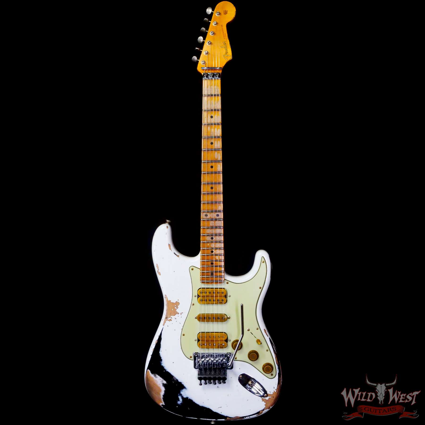 fendercs-wlfr-hsh-r127826-c1__wwg.jpg Fender Custom Shop Wild West White Lightning Stratocaster HSH Floyd Rose Maple Board 22 Frets Heavy Relic Black - Image 3