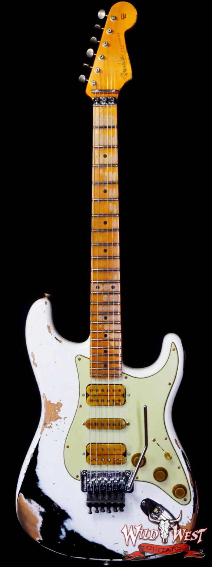 Fender Custom Shop Wild West White Lightning Stratocaster HSH Floyd Rose Maple Board 22 Frets Heavy Relic Black - Image 1