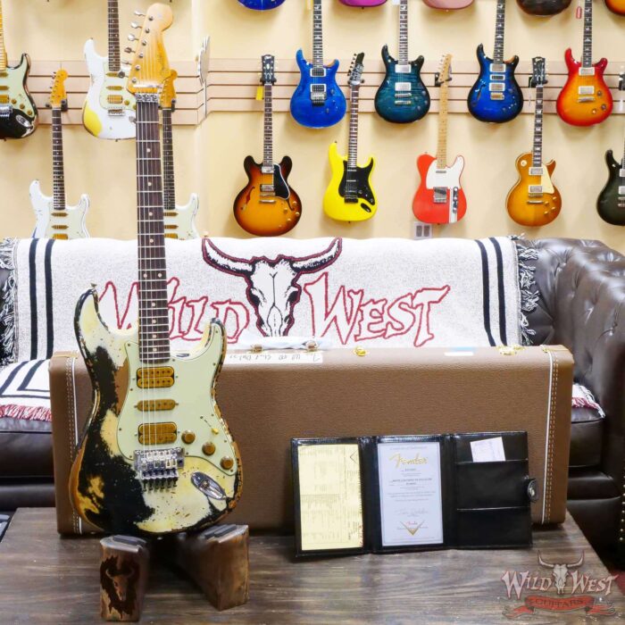 Fender Custom Shop Wild West White Lightning Stratocaster HSH Floyd Rose Rosewood Board Heavy Relic Olympic White over Black - Image 6