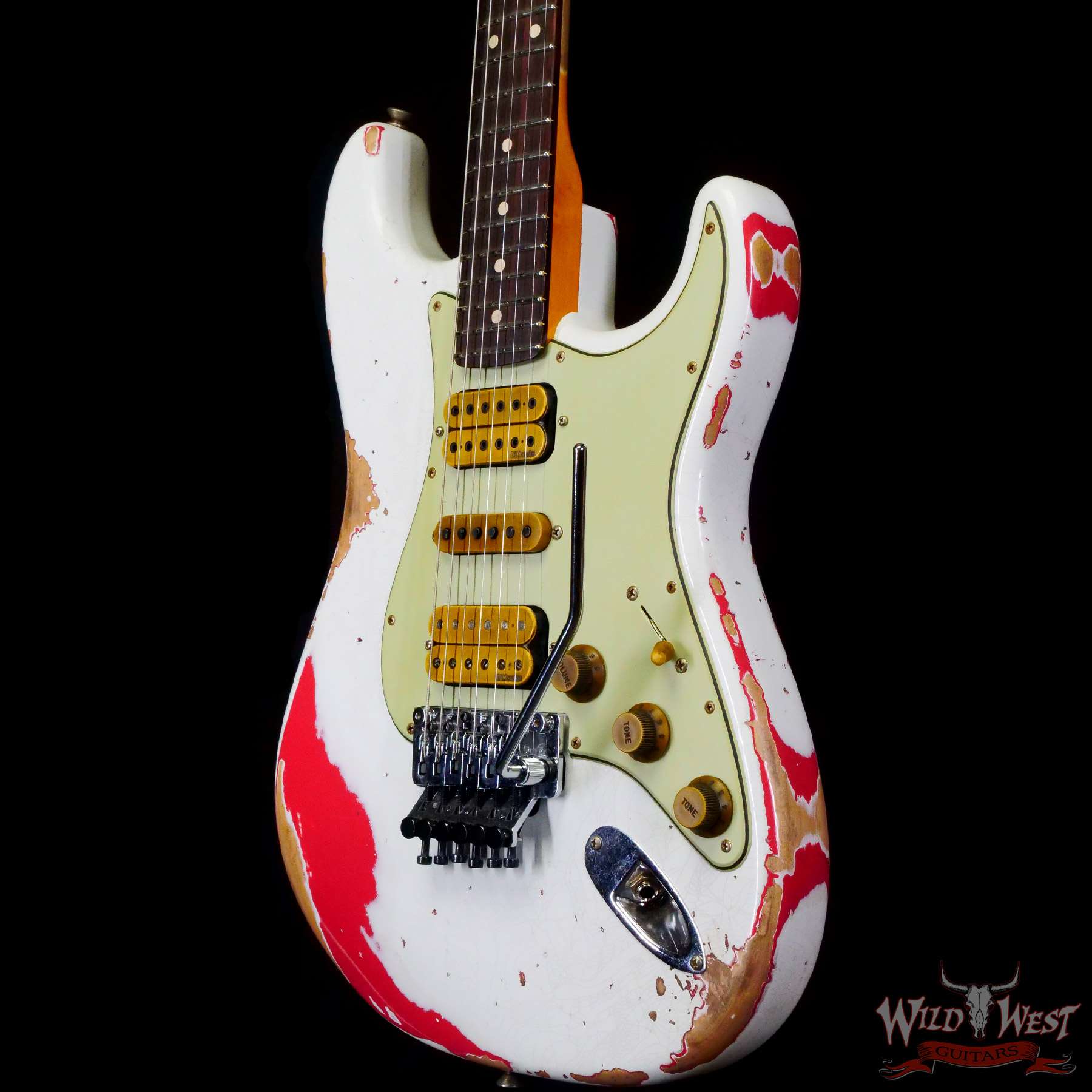fendercs-wlfr-hsh-r130894-br__wwg.jpg Fender Custom Shop Wild West White Lightning Stratocaster HSH Floyd Rose Rosewood Board 22 Frets Heavy Relic Fiesta Red - Image 2