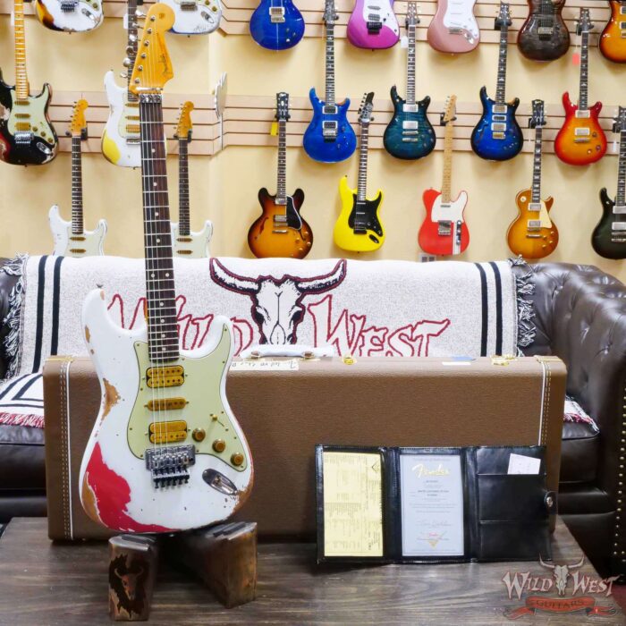 Fender Custom Shop Wild West White Lightning Stratocaster HSH Floyd Rose Rosewood Board 22 Frets Heavy Relic Fiesta Red - Image 6