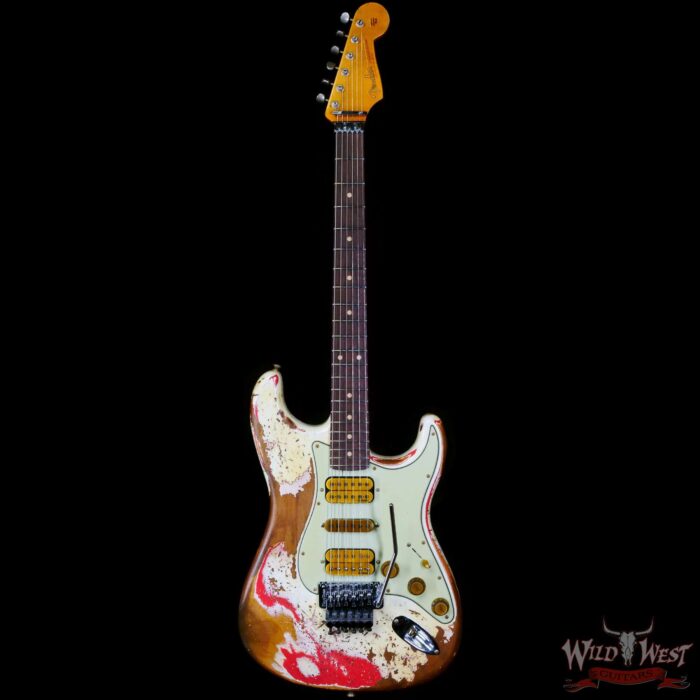 Fender Custom Shop Wild West White Lightning Stratocaster HSH Floyd Rose Rosewood Board 22 Frets Heavy Relic Fiesta Red - Image 3