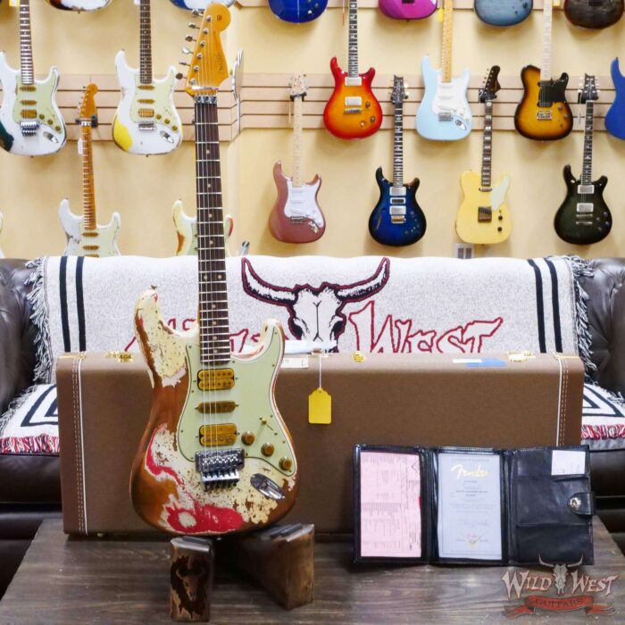 Fender Custom Shop Wild West White Lightning Stratocaster HSH Floyd Rose Rosewood Board 22 Frets Heavy Relic Fiesta Red - Image 6