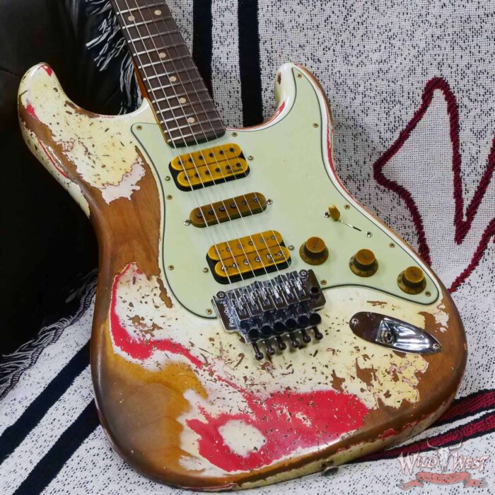 Fender Custom Shop Wild West White Lightning Stratocaster HSH Floyd Rose Rosewood Board 22 Frets Heavy Relic Fiesta Red - Image 8