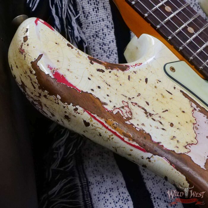 Fender Custom Shop Wild West White Lightning Stratocaster HSH Floyd Rose Rosewood Board 22 Frets Heavy Relic Fiesta Red - Image 9