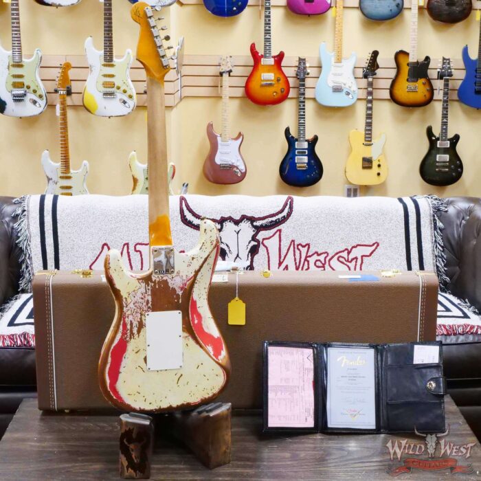 Fender Custom Shop Wild West White Lightning Stratocaster HSH Floyd Rose Rosewood Board 22 Frets Heavy Relic Fiesta Red - Image 11