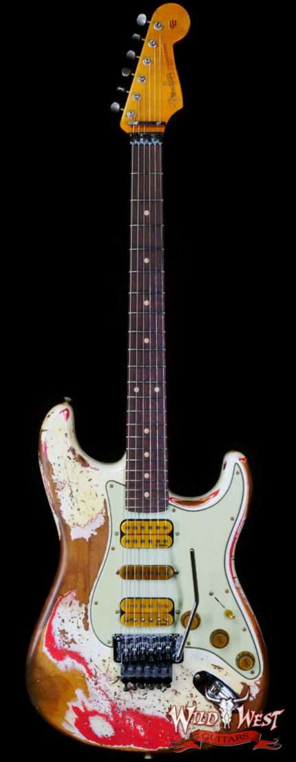 Fender Custom Shop Wild West White Lightning Stratocaster HSH Floyd Rose Rosewood Board 22 Frets Heavy Relic Fiesta Red