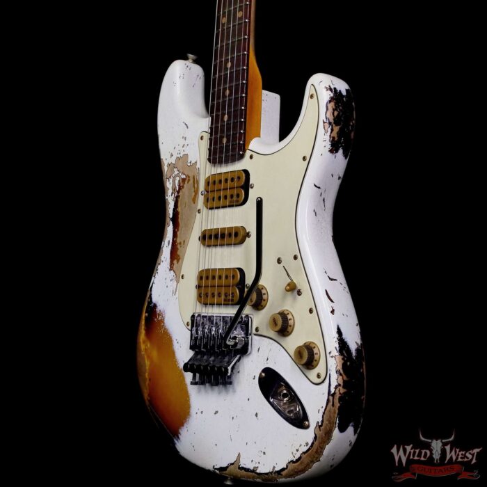 Fender Custom Shop Wild West White Lightning Stratocaster Floyd Rose HSH Rosewood Fingerboard 22 Frets Heavy Relic 2 Tone Sunburst 8.05 lbs - Image 2