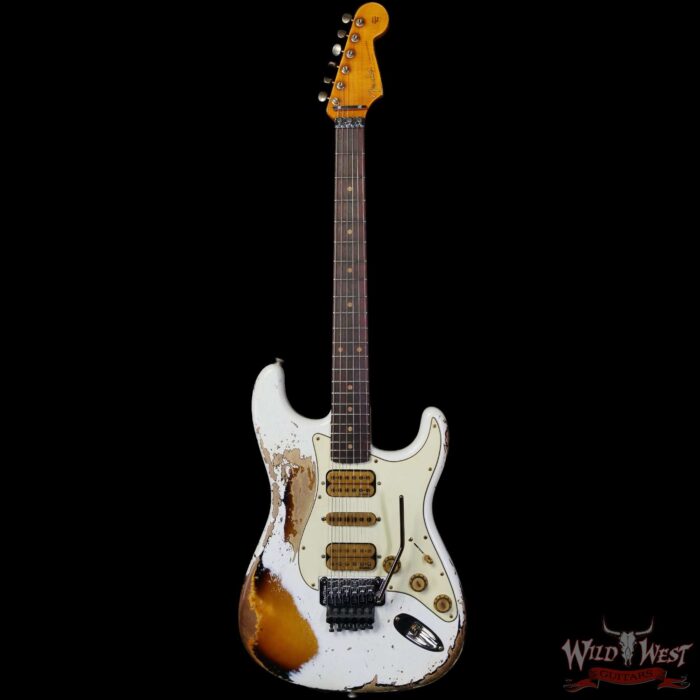 Fender Custom Shop Wild West White Lightning Stratocaster Floyd Rose HSH Rosewood Fingerboard 22 Frets Heavy Relic 2 Tone Sunburst 8.05 lbs - Image 3