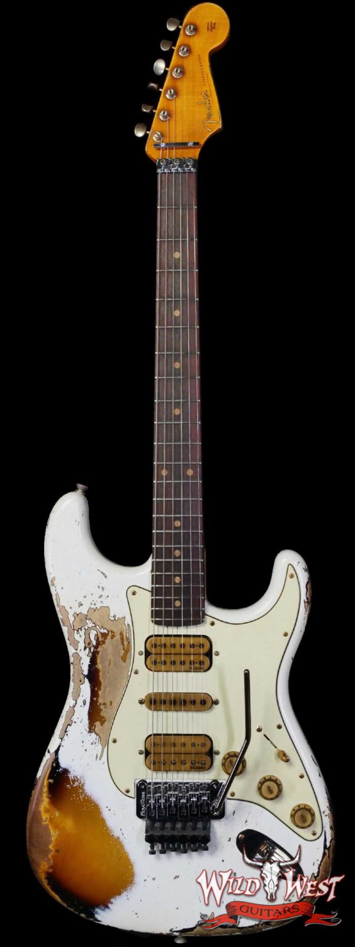Fender Custom Shop Wild West White Lightning Stratocaster Floyd Rose HSH Rosewood Fingerboard 22 Frets Heavy Relic 2 Tone Sunburst 8.05 lbs - Image 1